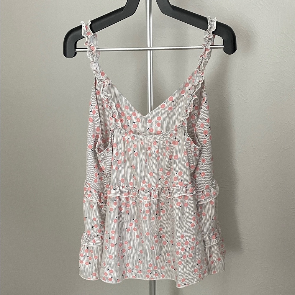 Floral Ruffle Camisole - Pink and White - Picture 5 of 7